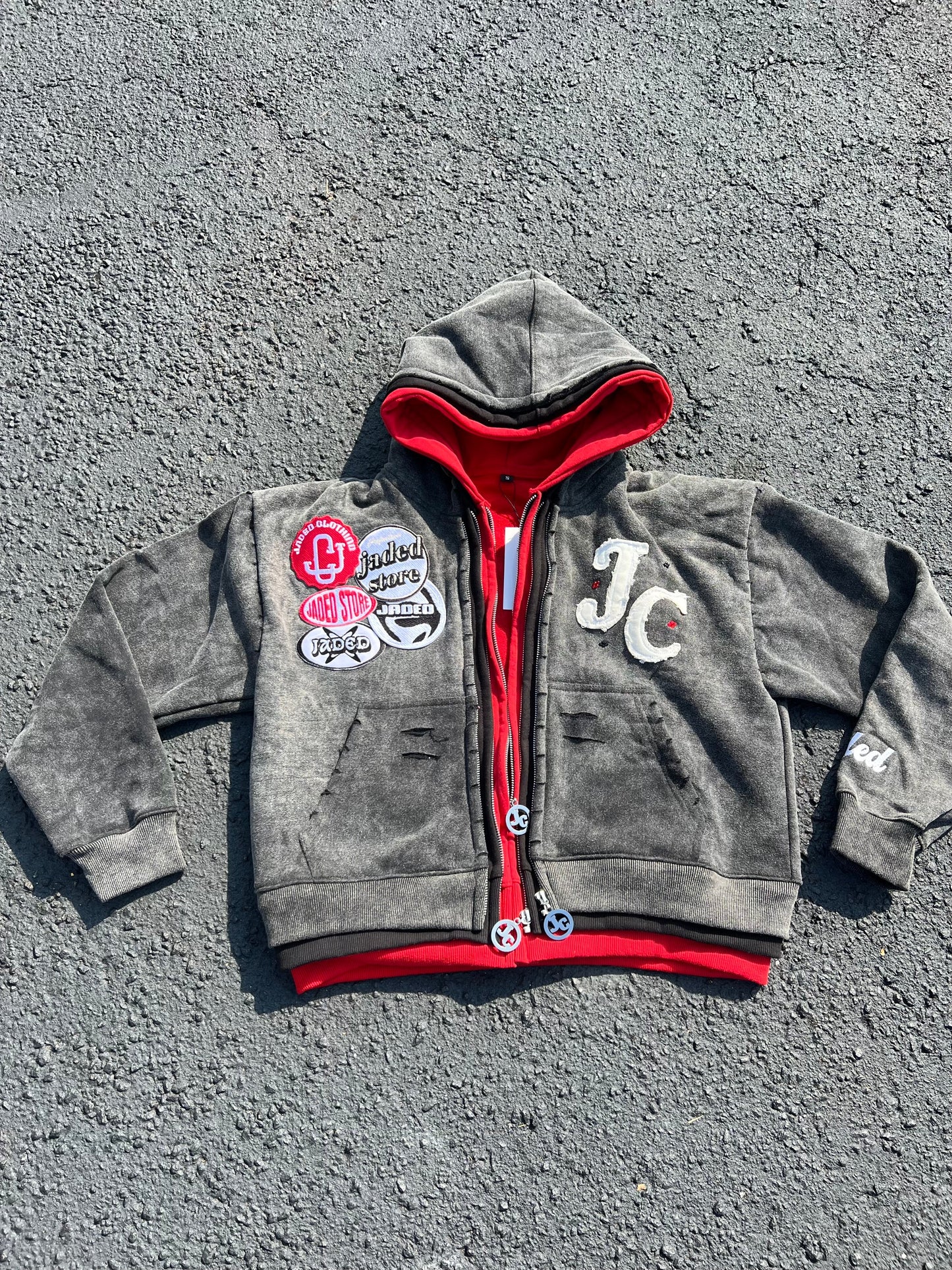 RED TRIPLE LAYER HOODIE